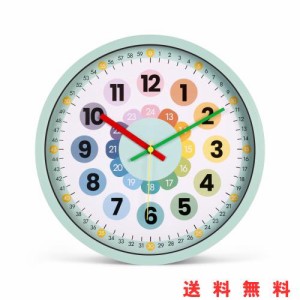 知育時計 時間学習 壁掛け時計 子供用 生徒用 掛け時計 24時間表示 カラフル アナログ 静音 キッズ クロック クロキッズ VIKMARI（花-グ