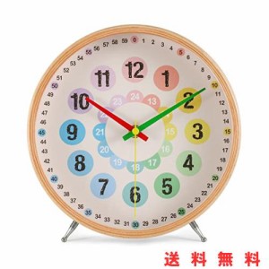 知育時計 置き時計 子供 木製 24時間表示 天然木 掛け時計 時間学習 静音 壁掛け時計 カラフル 子供用 生徒用 木枠 非電波 キッズ クロッ