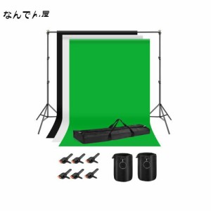 Hemmotop 写真撮影用 背景スタンド 200x300cm 布 黒 白 緑 + サンドバッグ 二つ + 強力クリップ 6個 付き スタジオ撮影機材 バックグラウ