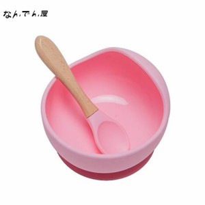 Wooden Teether ベビー用食器 吸盤ボウル シリコン スプーン付き 赤ちゃん 滑り止め 離乳食セット こぼれ防止 ひっくり返し防止 電子レン