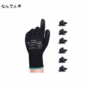[DONFRI] まとめ買い 軽作業用手袋 PU薄手手袋 黒グローブ ガーデニング 手袋 滑り止め 耐摩耗性 (6双パック M)