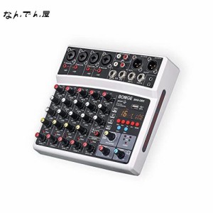 BOMGE 6チャンネルdjオーディオミキサー、MP3 USB Bluetooth、48Vファンタム電源、5V電源、16 DSPエコーエフェクトミキサー（ライブ、音