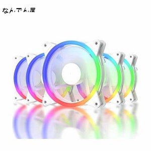 Novonest RGB PCケースファン 120mm LEDリングで周りが光る 静音タイプ 25mm厚 6PIN SATA電源 コントローラーとリモコン付き 白い枠 5本1