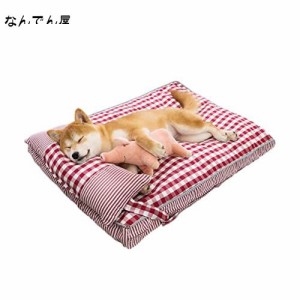 Bidason ベッド ペット クッション 猫 枕 セット チェック柄 スクエア 可愛い 綿麻風 通気 滑り止め 取り外し可能 洗える 小型 中型 キャ
