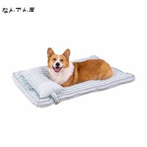 Bidason ベッド ペット クッション 猫 枕 セット チェック柄 スクエア 可愛い 綿麻風 通気 滑り止め 取り外し可能 洗える 小型 中型 キャ