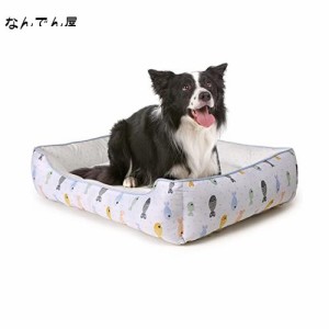 JEMA 猫 ベッド 夏用 犬 ペットベッド 接触冷感 ひんやり クッション 洗える 長方形 60x50x18cm ペットべっと 犬用ソファー 小魚柄？