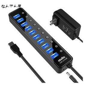 USB3.0ハブ 電源付き atolla USB ハブ 10ポート USBハブ セルフパワー/バスパワー USB Hub 5Gbps高速データ伝送 USB3.0 拡張 独立スイッ