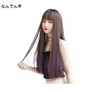 ウィッグ ロング ストレート かつら フルウィッグ 自然 コスプレ ぱっつん 小顔 人気 耐熱 wig 原宿系 ファッション ネット/櫛付き (黒＆