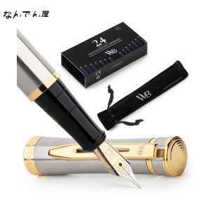 Wordsworth and Black Fountain Pen [Silver Gold]- Luxury Medium Nib Fountain Pen Set Includes 24 Ink Cartridges [Black ＆ Blue], 