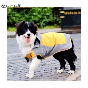 Umora 犬用レインコート カッパ 雨具 通気 帽子付 散歩用 小型犬 中型犬 大型犬 (オレンジ+グレー L)