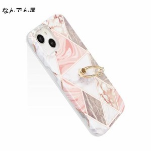 YUYIB iPhone14 用 ケース リング付き キラキラ メッキ かわいい 大理石風 ストラップホール ソフトTPU 携帯カバー スマホケース キャラ