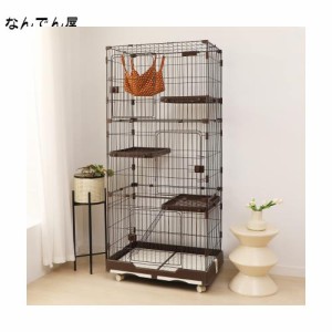 PETTOM 猫ケージ キャットケージ ケージ トイレ付き 幅82cm 2/3段 ペット 猫 キャットゲージ キャット タワー 収納 キャスター 付 脱走防