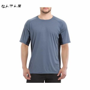 [Muxuryee] ラッシュガード メンズ 半袖 ドライtシャツ ロングスリーブ 水着 体型カバー 日焼け予防 水陸両用 冷感 吸汗速乾 3011 DGY/BK