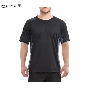 [Muxuryee] ラッシュガード メンズ 半袖 ドライtシャツ ロングスリーブ 水着 体型カバー 日焼け予防 水陸両用 冷感 吸汗速乾 3011 BK/DGY