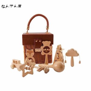 Wooden Teether ガラガラ ラトル 出産祝い おもちゃ 木製 ひも通しおもちゃ 手押し車 ベビーおもちゃセット 木のおもちゃ 無塗装 8個セッ