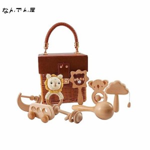 Wooden Teether ガラガラ ラトル 出産祝い おもちゃ 木製 ひも通しおもちゃ 手押し車 ベビーおもちゃセット 木のおもちゃ 無塗装 8個セッ