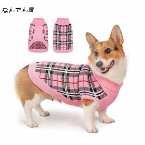 ThinkPet 中型犬用セーター - 中型犬用犬用クリスマスセーター 女の子 男の子 - 犬用服 寒い季節に暖かく柔らかいニット(千鳥格子-ピンク