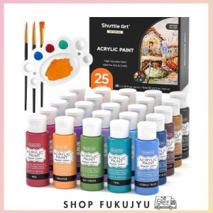 Shuttle Art アクリル絵の具 ビンテージカラー 25色 絵の具セット 60ml ペイントブラシ3本 パレット付き ヴィンテージ風 伝統色 キャンバ