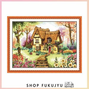 クロスステッチ刺繍キット Awesocrafts カントリーキャビン 図柄印刷 DIY 初心者ホームの装飾 Cross Stitch (キャビン)