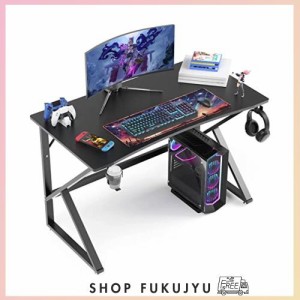 ゲーミングデスク パソコンデスク PCデスク ゲームデスク 学習デスク 幅110cm 奥行60cm 耐荷重80kg ダブル三角形脚 カップホルダーとヘッ