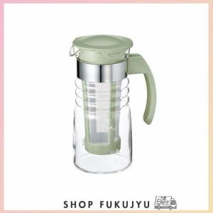 HARIO(ハリオ)かご網付き水出し茶ポットミニ 実用容量700ml スモーキーグリーン 耐熱ガラス製 熱湯・食洗器OK 冷水筒 日本製 HCC-7-SG