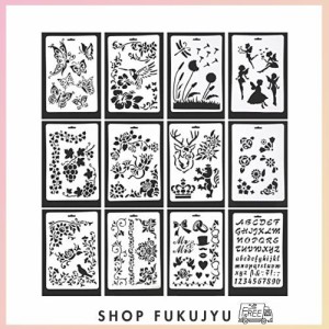 ステンシルシート 描画 手帳用 文字 数字 花柄 植物 フルーツ テンプレート 絵描き道具 塗り絵 DIY 面白い プレゼント 人気 (絵)