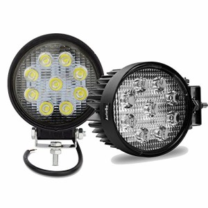 AutoGo LEDワークライト 27W LED作業灯 广角タイプ 丸型 9連 12V/24V兼用 防塵・防水・耐衝撃・長寿命 車外灯 機械・自動車・トラック用