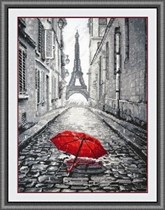 Paris in the rain,雨のパリ、カウントクロスステッチキット 135x200 points,35x47cm コットンクロスステッチキット クロスステッチ