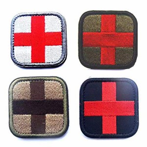 衛生兵 十字 タクティカル刺繍入りマジックテープワッペン ベルクロワッペン４色/４枚セット (4色・4枚)