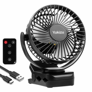 Yokizu 卓上扇風機 クリップ 小型 USB充電式 8000mAh 急速充電 60h連続使用 LEDライト リモコン付き モバイルバッテリー 風量3段階 ミニ 