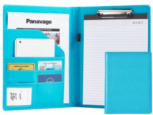 Panavage バインダー A4 クリップボード PU クリップ ファイル 二つ折り 多機能 ペンホルダー ポケット付き 名刺入れ メモ帳付き (水色)