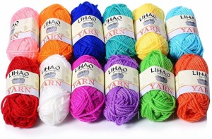 LIHAO 毛糸 12色セット アクリル 糸 並太 1玉15g 約26m 編み物 編み糸 織り糸