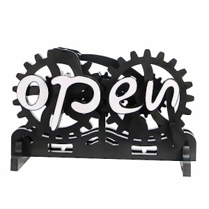 オープンクローズ看板 サインボード open close 札 からくり看板ブラック 黒色 オープン クローズド からくり看板 営業中 英語 歯車式 (