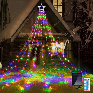 OSUDRY クリスマス イルミネーション 屋外 ソーラー ライト クリスマス 飾り led 防水 9本 350球 ドレープライト 家族 星 スター 星モチ