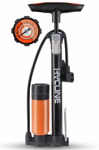 HYCLINE 自転車空気入れ: 160PSI圧力計 ブースタポンプ 充気フロアポンプ - 米式英式仏式バルブ対応 - 軽量折り畳み式ペダル - オレンジ