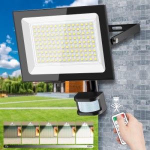 KIWEN センサーライト 投光器 LED センサーライト 超爆光 100v 100W 昼白色 6500K 15000LM 180°広角照明 10階段調光可能 感知式 人感 セ