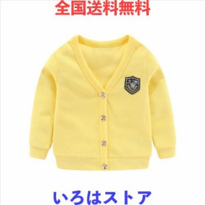 [LittleSpring] vネック カーディガン キッズ 男の子 スクール 学生 オシャレ カジュアル フォーマル 黄色 120