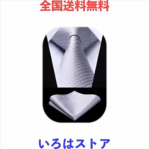 [HISDERN] フォーマル シルバー ネクタイ チーフ セット メンズ 結婚式 柄 シルク ブランド 紳士 礼服用 ビジネス 入学式 卒業式 プレゼ