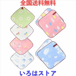 KKigugol ガーゼハンカチ 子供タオル 6層ガーゼおしぼり【6枚セット 綿100％ サイズ25*25cm ミニ ハーフハンカチ 紐付き】子供 保育園 口