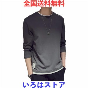[Aroniko] Tシャツ メンズ カットソー メンズ ロンT 長袖 カジュアル 無地 ファッション 丸襟 快適 大きいサイズ グレー L