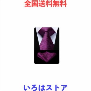 [HISDERN] 結婚式 ペイズリー ネクタイ チーフ セット メンズ 紫 花柄 ネクタイ おしゃれ 礼服用 紳士 ビジネス パーティー 高級 プレゼ