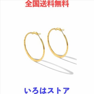 PROSTEEL フープピアス レディース 18金めっき 金属アレルギー対応 ステンレス 大きい 輪っかピアス ループピアス シンプル 両耳 錆びな