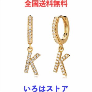 Fettero レディース イニシャル ピアス ハギーフープ 英文字 K ダイヤモンド キュービックジルコニア アルファベット ダングルドロップ 1