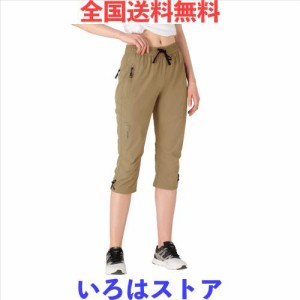 [YSENTO] 七分丈 パンツ レディース 速乾 トレッキングパンツ 膝下丈 4wayストレッチ 薄手 撥水 カーキ M