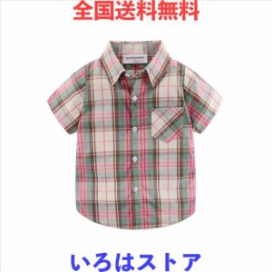 LittleSpring 半袖 シャツ キッズ チェック柄 ワイシャツ フォーマル ボタンシャツ 男の子 100