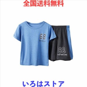 LittleSpring キッズ ドライ Tシャツ ショートパンツ セット 吸汗速乾 スポーツウェア ジャージ 子供 男の子 ブルー 110