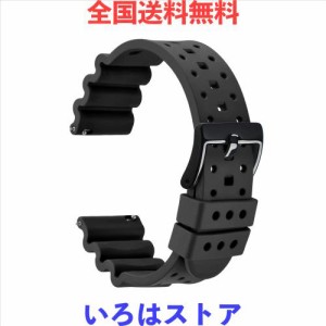 [WOCCI]フッ素ゴム時計ベルト22mm FKM高級腕時計シリコンバンド イージークリック付き ブラック/ブラックバックル