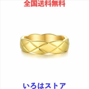 [FindChic] レディース リング ゴールド キルティング 指輪 太い 幅6mm シンプル キルト 18金メッキ ペアリング 単品 ファッション アク