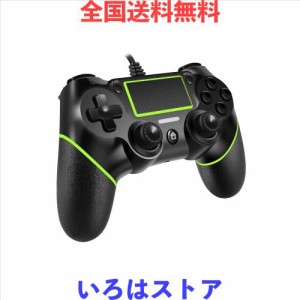 Playstation 4 デュアル振動ショック ジョイスティック ゲームパッド PS4/PS4 Slim/PS4 ProおよびPC用 (ブラック グリーン) 有線コントロ