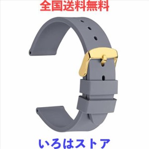 [WOCCI]時計バンド シリコンラバー 18mm 防水時計替えベルト スポーティ ゴム腕時計ベルト 灰/ゴールドバックル